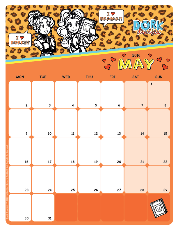 May Calendar CupCakery Dork Diaries
