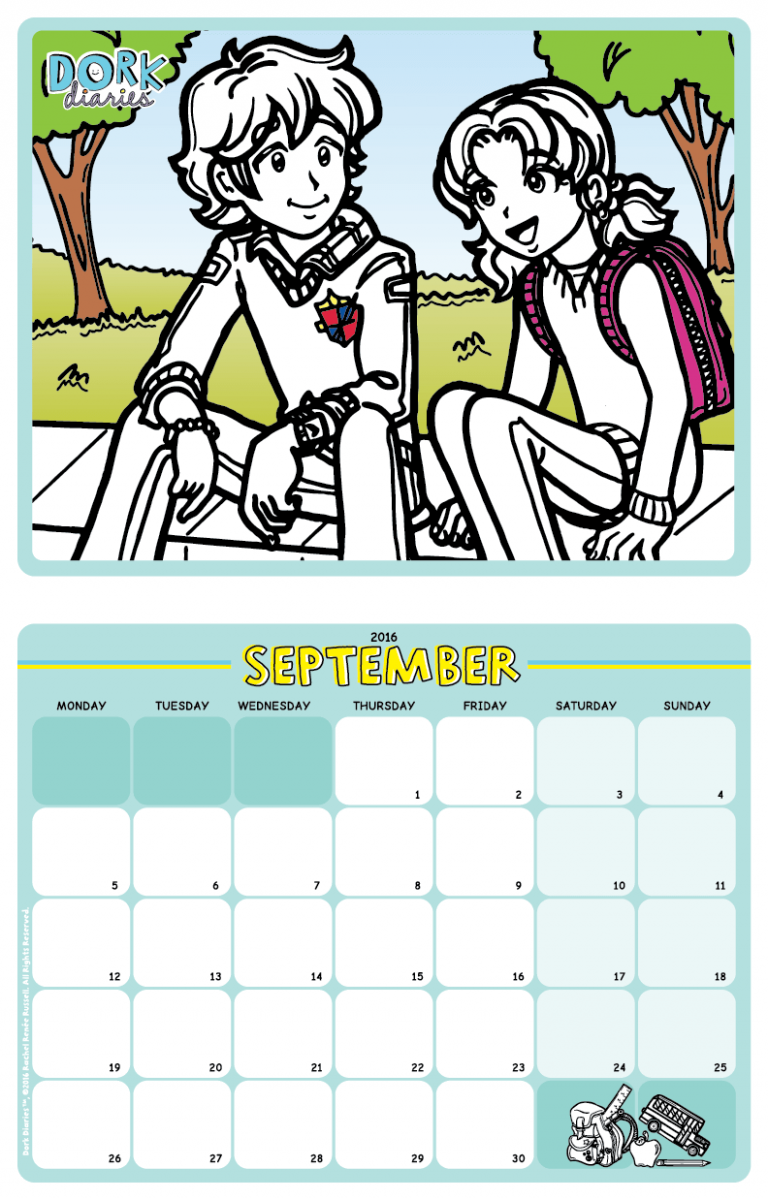 September Calendar Back to School Dork Diaries UK