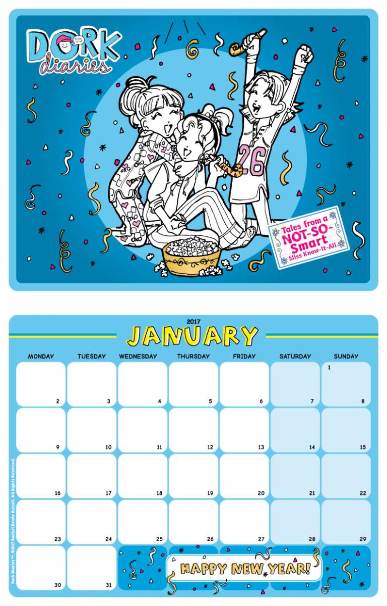 January Calendar Happy New Year Dork Diaries