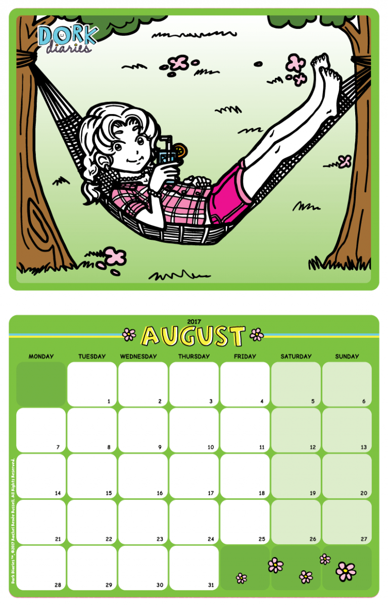 August Calendar – Just Chillax!! | Dork Diaries UK