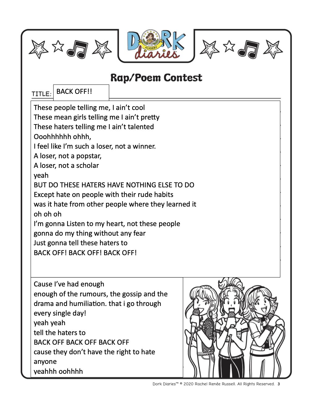 Class 1 Dork Diaries Book 14 Projects Page 27 Dork Diaries