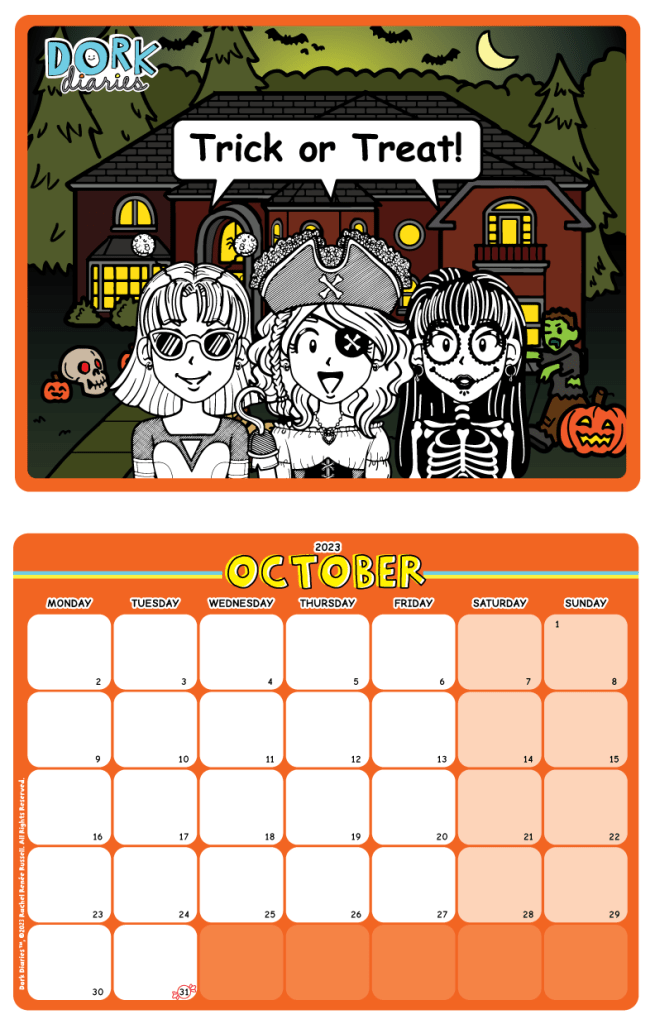 Double page October Calendar halloween theme