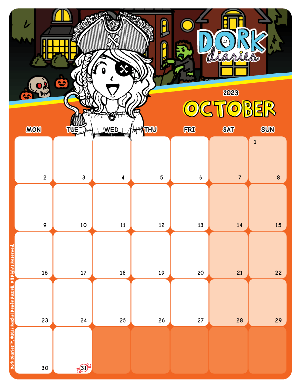 Single page October Calendar halloween theme